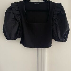 Zara Black Ruffled Puff Sleeve Blouse